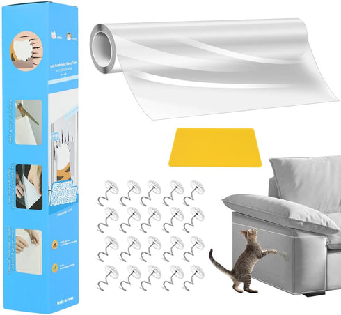 Cat Scratch Furniture Protector, 11.8"x196.8" Couch Deterrent from Cat Claws, Clear Sticky Protector