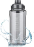 Half Gallon/64oz Water Bottle With Handle, Leak Proof with Removable Strainer, BPA Free Fitness 2L Sports Jug (Grey)