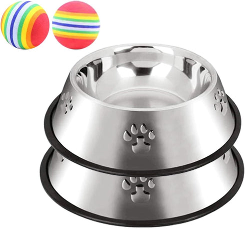 CAQ Dog Cat Bowls Stainless Steel Small Cat Dog Food Water Bowl for Indoor Stackable Pets Puppy Dish Non-Slip Removable Rubber Base Set of 2