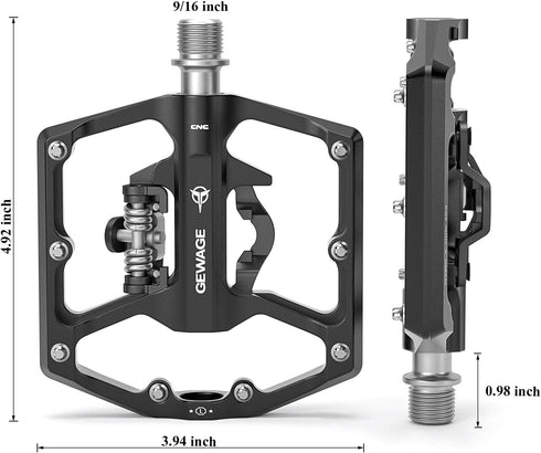 Mountain Bike Pedals - Dual Function Bicycle Flat and Clipless Pedals, 9/16" Compatible with SPD for Road Mountain BMX