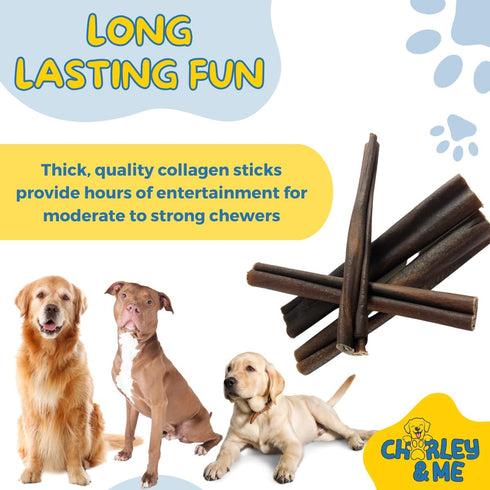 CHARLEY & ME Premium Collagen Sticks for Dogs - 100% Natural Beef, Long Lasting Chew Sticks, Hip & Joint Support, 6