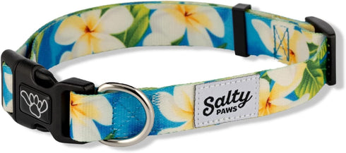Shaka's Salty Paws Dog Collar, Small Medium Large, Blue Floral Hawaiian Print, Adjustable 10-16"