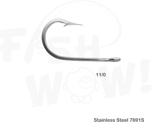 10pcs 7691S 11/0 Fish WOW! Big Game Southern Tuna Stainless Steel Hook Size