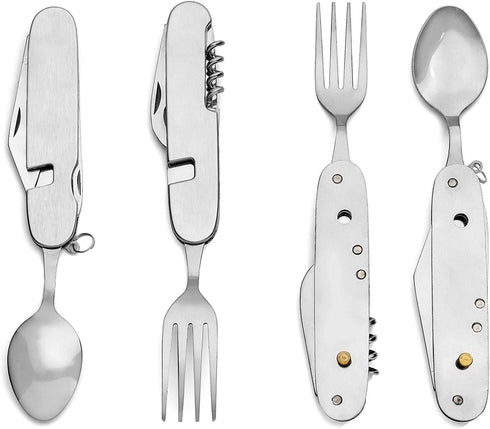 Multifunctional 6-in-1 Fork and Spoon Corkscrew Combination for Camping and Survival