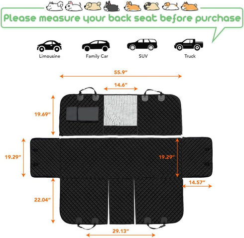 100% Hammock Vailge Waterproof Convertible Dog Car Seat Covers, Waterproof Dog Seat Cover with Mesh Window, Heavy Duty
