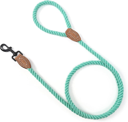 Mile High Life Dog Leash, Braided Cotton Rope with Leather Tailor Tip, 6 Feet Heavy Duty Metal Clasp Wedding Leash
