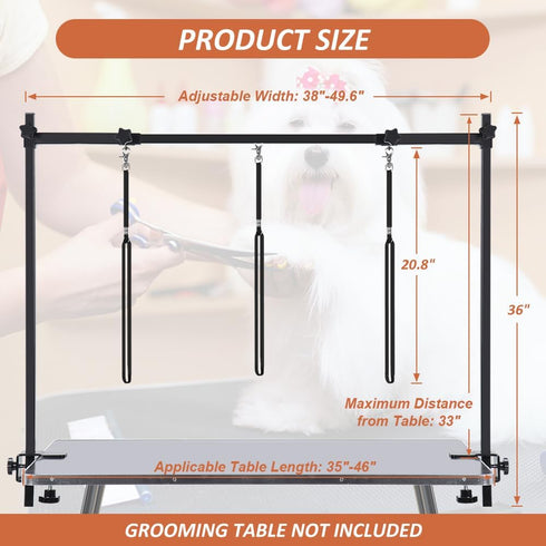 H-Shape Dog Grooming Arm with Clamp, 33" Height Adjustable and 38" - 50" Width for Small/Medium/Large Dogs