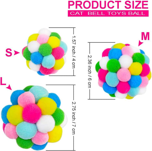 MAIYU Cat Toy Balls (4 PCS) - Colorful Interactive Cat Ball Toy with Built-in Bell, Soft Pompom Balls for Indoor Cats