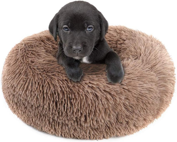 otoez Kitten Puppy Bed, Extra Small Round Dog Cat Beds, Anti-Anxiety Plush Calming Donut Bed, Washable (15.7", Khaki)