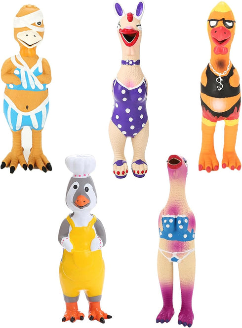5 Pcs Screaming Rubber Chicken Dog Latex Squeaky Toy, Durable Soft Chew Molar Toys for Small Medium Dogs