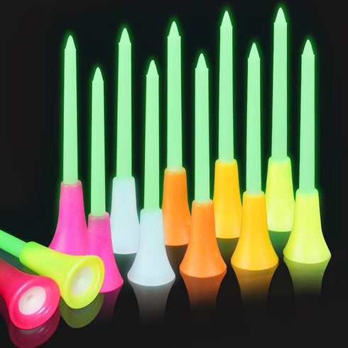 KOFULL 24 Pack Rubber Golf Tees, Glow in The Dark, 3 1/4 or 2 3/4 for Indoor Outdoor Training