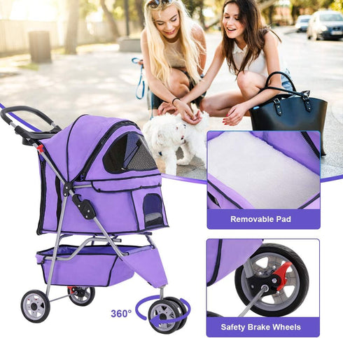 BestPet 3 Wheels Pet Stroller Dog Cat Cage Jogger Stroller for Medium Small Dogs Cats Folding Travel Carrier with Cup