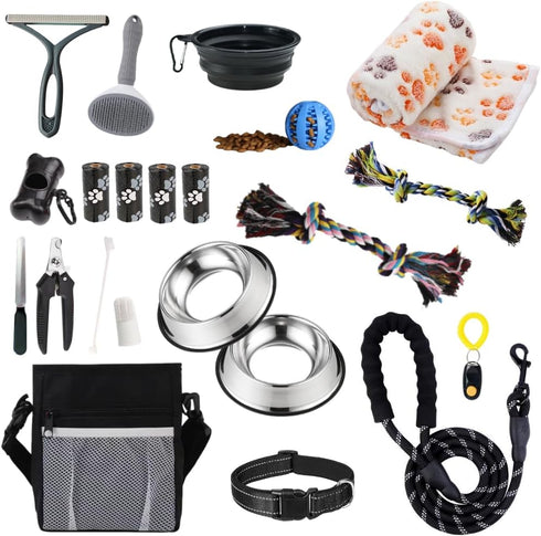 PupLuxe 22 Piece Puppy Starter Kit - Black Dog Training Kit, Great Welcome Gift for New Puppy Owners