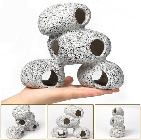 Aquarium Rock Decorations Resin Cichlids Rock with Artificial Moss Betta cave Betta Fish Tank Accessories Fish hides for Aquarium (Rock Cave)