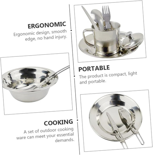 Set 1-2 Zerodeko Stainless Steel Camping Cookware with Cooking Utensils Portable Picnic Pot and Mess Kit for People