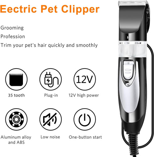 Mudder Electric Goat Clipper, 12V High Power Dog Shaver for Grooming, Low Noise Plug-in Pet Trimmer with 4 Guide Combs