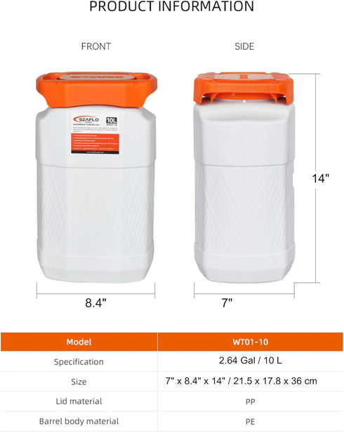 SEAFLO Waterproof Storage Bins with Lid, 2.64 Gal / 10 L for Marine, RV, Kayak, Camping