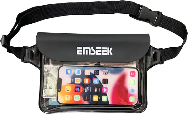 Waterproof Waist Pouch Dry Belt Bag - Fanny Pack to Keep Key Fob, Wallet, Kindle, Phone Dry, Black