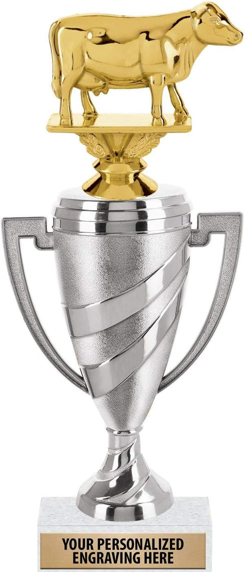 Crown Awards Dairy Cow Trophy, 10" Silver Cup Dairy Cow Trophies with