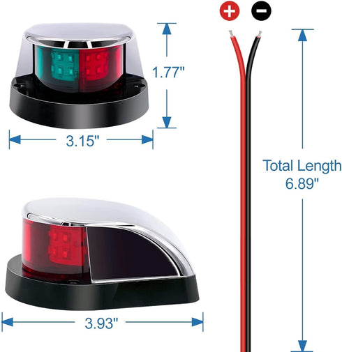 IP67 Obcursco Boat Navigation Lights, Red and Green Marine LED Bow Lights, Waterproof, Rust-Resistant, Ideal