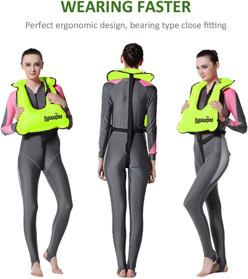 Inflatable Snorkel Vest, Adult Snorkeling Jackets for Free Diving, Safety Load Up to 220 lbs