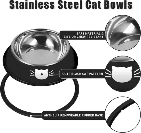 3Pcs Non-Slip Stainless Steel Cat Bowls, Unbreakable Small Food Bowl with Thick Rubber Base, Lovely Color