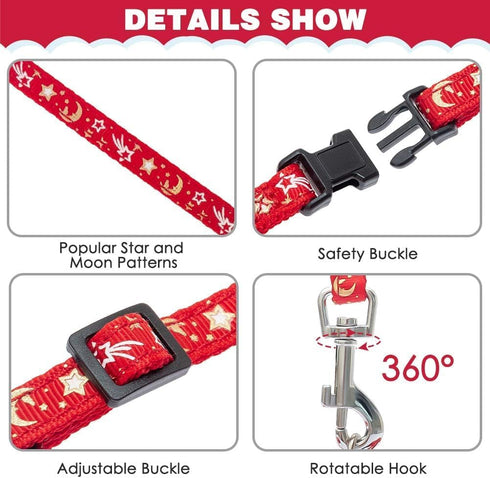 PAWCHIE Escape Proof Adjustable H-shaped Cat Harness with Leash and Collar Set - Glow in The Dark Star and Moon Pattern