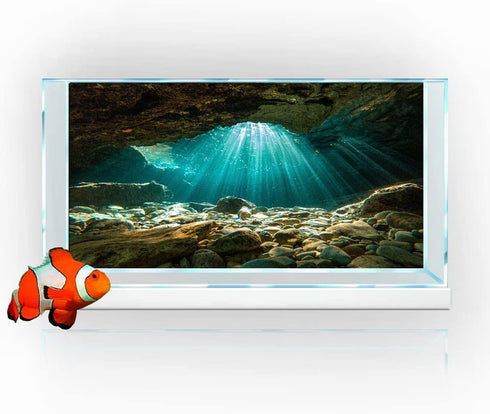 36X18 Inches Fish Tank Background, Sunshine Ocean Floor Decor, Durable Polyester with 8 EVA Double-Sided Tapes