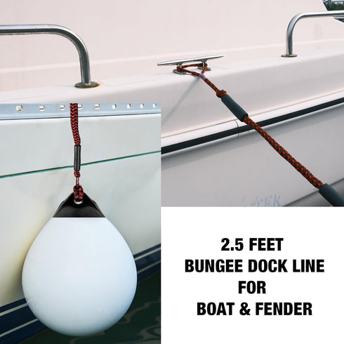 Geelu 2.5FT Bungee Dock Line, 2PCS Boat Fender Ropes for Fenders, Buoys, Docking Pontoons, Boat Accessories