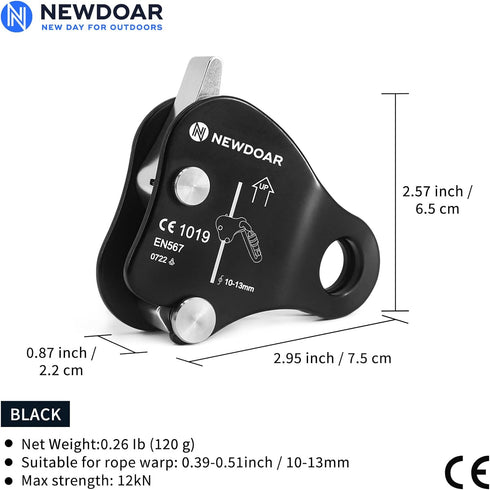 NewDoar Rope Grab Ascender Riser Adjuster - Fits Rope for Rock Climbing Protection and Rescue