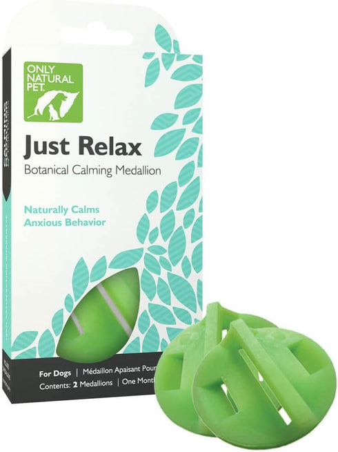 Only Natural Pet Just Relax Botanical Calming Collar Medallion for Dogs, 2 Medallions (1 Month Supply)