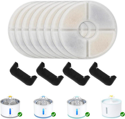 Wonder Creature Cat Fountain Filter Replacement, 8 Carbon Filters and 4 Foam Filters for Stainless Steel Fountain