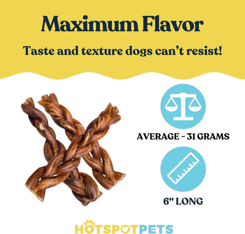 6 Inch (10 Pack) hotspot pets Braided Bully Sticks for Dogs - Stix All Natural Long Lasting Twisted Beef Pizzle Dog