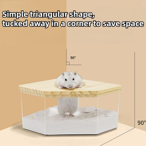 Copfeu Hamster Sand Bath Box Container, Mini Pet Sandbox Lid Design Take Bath Wooden Sandbox Dust Bath, Transparent