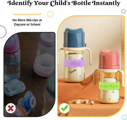 WALLFID (1 Personalized Baby Bottle Name Labels,Custom Silicone Baby Bottle Labels,Reusable Daycare Identification