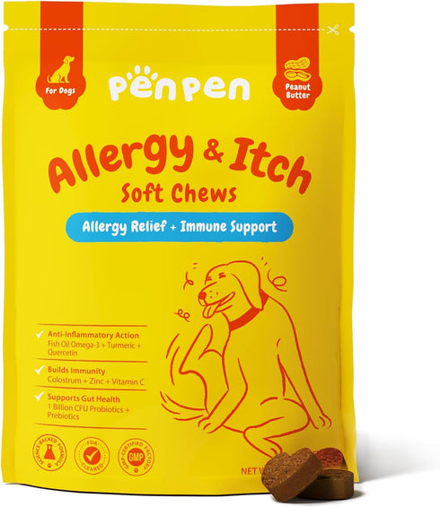 PENPEN Dog Allergy Relief Chews, Dog Itching Skin Relief, Omega 3 for
