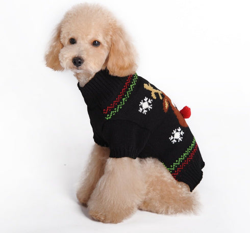Dog Sweater for Christmas, Cartoon Reindeer Knitwear, Warm Clothes for Pet Cat
