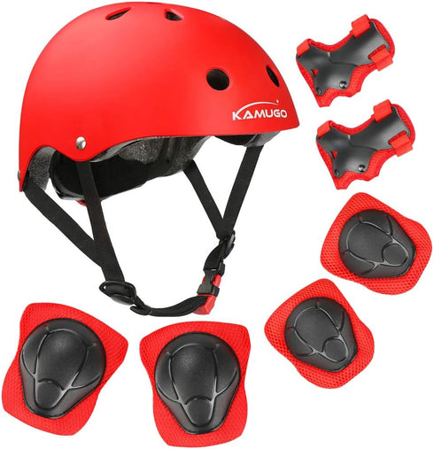 KAMUGO Kids Bike Helmet, Toddler Helmet for Ages 2-8 with Protective Gear Set, Knee Elbow Wrist Pads