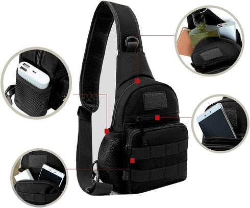 NuCamper Tactical Sling Bag Pack, Military Molle EDC Rover Shoulder Sling Backpack for Men, Black