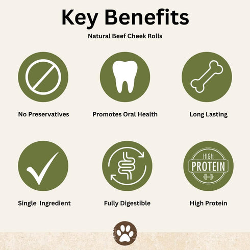 6 5 Pack, Top Dog Chews Beef Cheek Rolls, Long Lasting Dog Bones for Aggressive Chewers, Rawhide Free Dog Treats