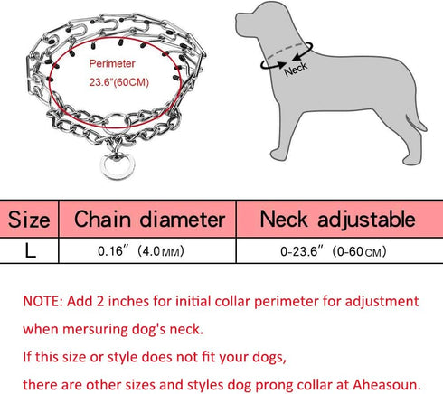 Prong Collar for Dogs - Adjustable Stainless Steel Training Collar for Large, Medium, and Small Dogs