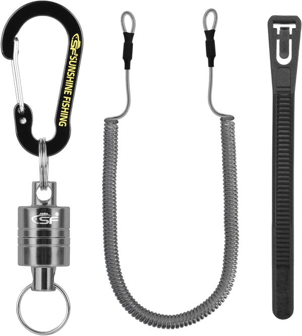 SF Strongest Magnetic Net Release Keychain, Fly Fishing Net Retractor with Coiled Lanyard, Black
