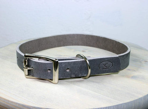 Full Grain Thick Leather Dog Collar (Medium: 14"-18", Gray)