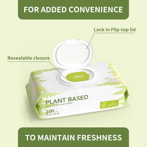 400 Unscented Dog Wipes for Paws and Butt - Plant Based Hypoallergenic Cleansing & Deodorizing Puppy Wipes