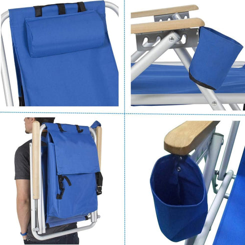 MTFY Backpack Folding Beach Chair,Reclining Portable Beach Chair Camping Chair with Adjustable Headrest and Cup