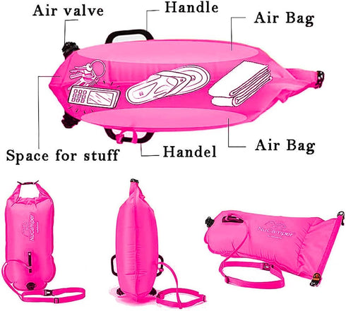 NuCamper Swim Buoy for Open Water Swimmers - Waterproof Dry Bag with Adjustable Waist Belt, Large Capacity 28L