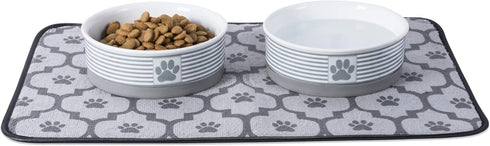 Bone Dry Paw & Patch Ceramic Pet Collection, Medium Set, 6x2", Gray, 2 Piece