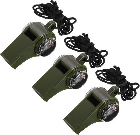 PATIKIL Emergency Whistle, 3 Pack: 3-in-1 Survival Whistles with Compass, Thermometer, and Lanyard for Outdoor
