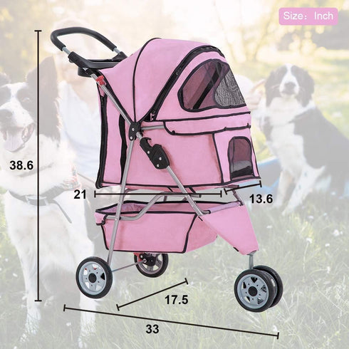 BestPet 3 Wheels Pet Dog Stroller Cat Cage for Medium Small Dogs Cats Travel Folding Carrier Waterproof Puppy Stroller