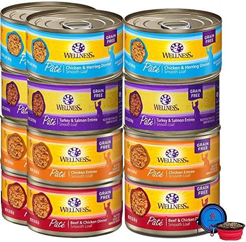 Wellness Natural Premium Canned Cat Wet Food, 12 Pack Variety Bundle (4 Flavors: Chicken, Beef, Salmon & Turkey) with